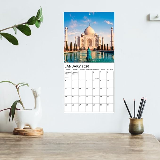 Calendar 2026 from January 2026 - December 2026, 12" x 24" Opened 12 Months Calendar, Full Page Months Thick & Sturdy Paper for Gift Perfect Calendar Organizing & Planning, Global Architecture