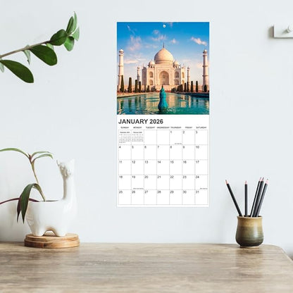 Calendar 2026 from January 2026 - December 2026, 12" x 24" Opened 12 Months Calendar, Full Page Months Thick & Sturdy Paper for Gift Perfect Calendar Organizing & Planning, Global Architecture