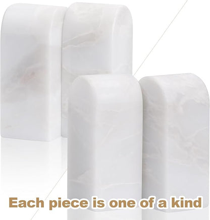 Koville African Natural Marble Bookends for Shelves, Decorative Book Ends, 7lbs Heavy-Duty Marble Book Holders, Bookshelf Apartment Decor for Normal Books/CD/Video Games(Bianco Fiora)