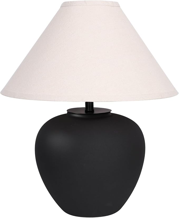 Ceramic Pot Table Lamp 18.5 inch Circular Frosted Nightstand Lamp, Tapered Fabric Shade Bedside, Ceramic Decorative for Living Room Bedroom House Office Entryway, TL1