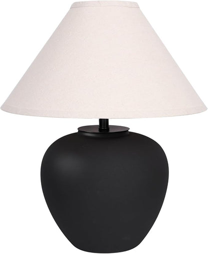 Ceramic Pot Table Lamp 18.5 inch Circular Frosted Nightstand Lamp, Tapered Fabric Shade Bedside, Ceramic Decorative for Living Room Bedroom House Office Entryway, TL1