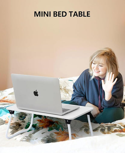 Portable Lap Desk Bed Desk Lap Table Bed Table, Laptop Stand Breakfast Serving Tray, Foldable & Lightweight Mini Table, Lap Tablet Desk for Sofa Couch Floor - White