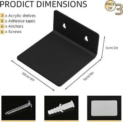 Acrylic Wall Shelves,Clear 4 inch Floating Shelves for Display,Ledges Pop Figures,Plant,Tiny Wall Mounted Transparent Shelf Small Invisible Shelves with Adhesive for Bedroom Living Room Decoration