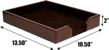 DACASSO Bonded Leather Desktop Letter Tray - Luxury Letter Holder & Paper Organizer for Desk - Office Organization & Executive Desk Decor - (Dark Brown)