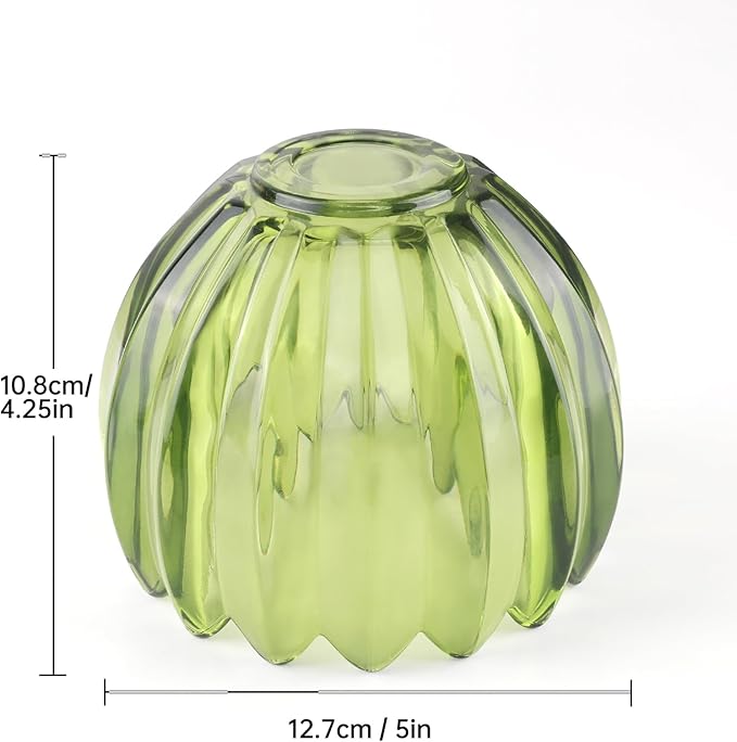Tulip Storage Container, Jewelry Catchall Bowl, Ring Holder Jewlery Tray Trinket Dish, 5" Dia. * 4.25" H, Green Glass, Thick and Exquisite, 2 Pack