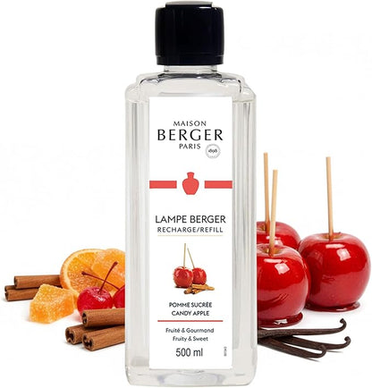 MAISON BERGER Candy Apple Lampe Berger Refill, 500 ml (16.9 fl oz), Odor-Neutralizing Home Fragrance Oil Lamps, Red Apple, Pear in Syrup, Candied Fruit, Cinnamon, Made in France