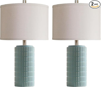 23" Set of 2 Ceramic Table Lamps for Living Room Bedroom, Modern Nightstand Desk Lamp for Entryway, Office, Study Room, 2 LED Bulbs Included