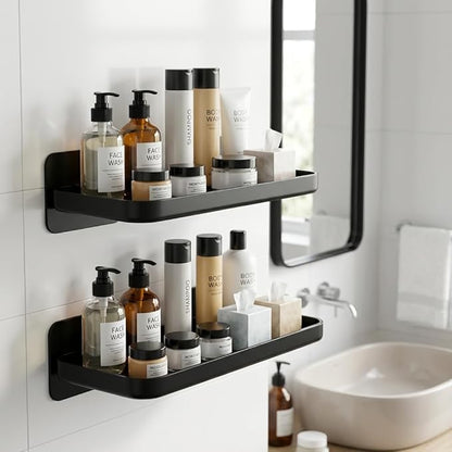 2pc Wall Mounted Floating Shelf, Acrylic Display Ledges with Edge Design, Small Space-Saving Display & Organizer for Living Room, Bathroom, Gaming Room, Office (Black)