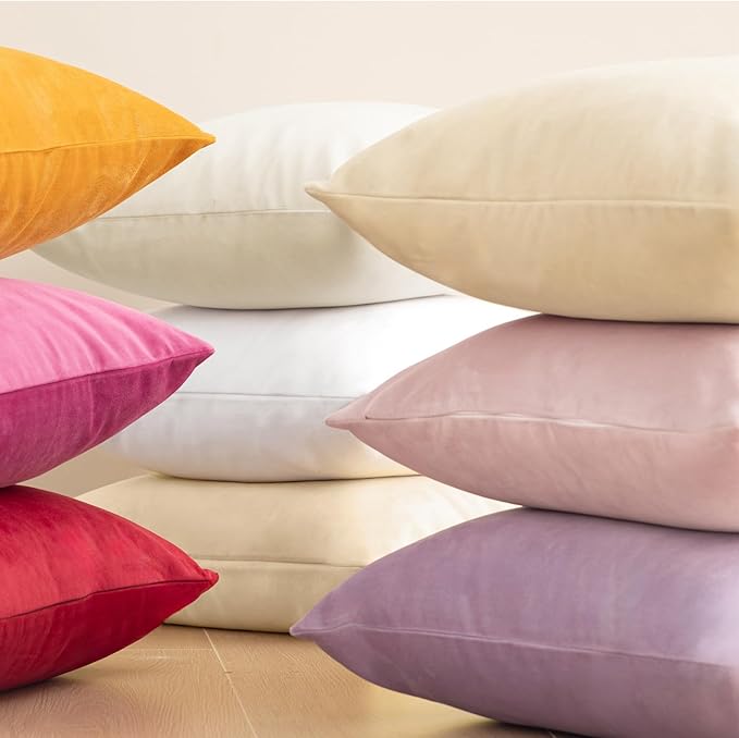 Phantoscope Pack of 2 Velvet Decorative Throw Pillow Covers Soft Solid Square Cushion Case for Couch Valentines Pillow Covers Pink 18 x 18 inches 45 x 45 cm