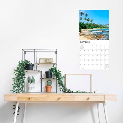2026 Calendar for Wall, Calendar 2026 from January 2026 - December 2026, 12" x 24" Opened 12 Months Calendar, Full Page Months Thick & Sturdy Paper for Gift Perfect, Beaches