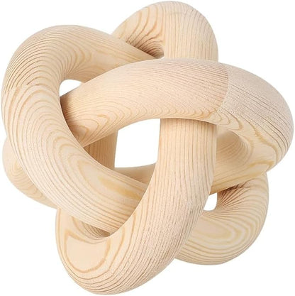 Wood Knot Chain Link Decor, 3 Link Boho Wooden Hand Carved Decorative, Handcrafted for for Coffee Table Entryway Modern Farmhouse Shelf Decoration (Natural)