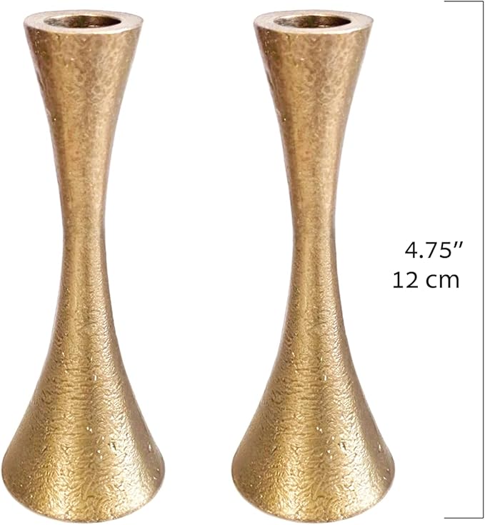 Yair Emanuel Shabbat Candle Holders Tapered Design, Brass or Silver Finish, Shabbos Candlestick Holders Judaica Wedding Gift (Antique Brass, 4.7)