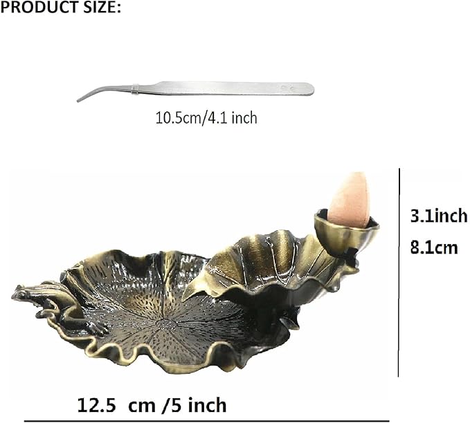 Waterfall Incense Cone Holder Lotus and Frog Bronze Backflow Insense Burner Metal Incense Holder Aromatherapy Ornament Home Decoration