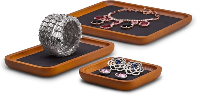 Solid Wood Jewelry Display Flat Tray for Rings Earrings Necklace Bracelet, Jewelry Photograph Display(Grey,L)