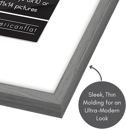 Americanflat 11x14 Picture Frame with Shatter-Resistant Glass - Use as 8x10 Frame with Mat or Display 11x14 Photo Without Mat - Streamline Collection - Thin Border Picture Frames for Wall - Grey