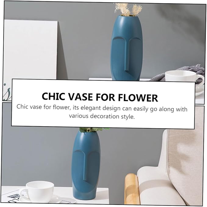 Generic Abstract Navy Blue Plastic Vase Lightweight Decorative Flower Container for Home Office Hotel Wedding Centerpiece with Dried Flower Display