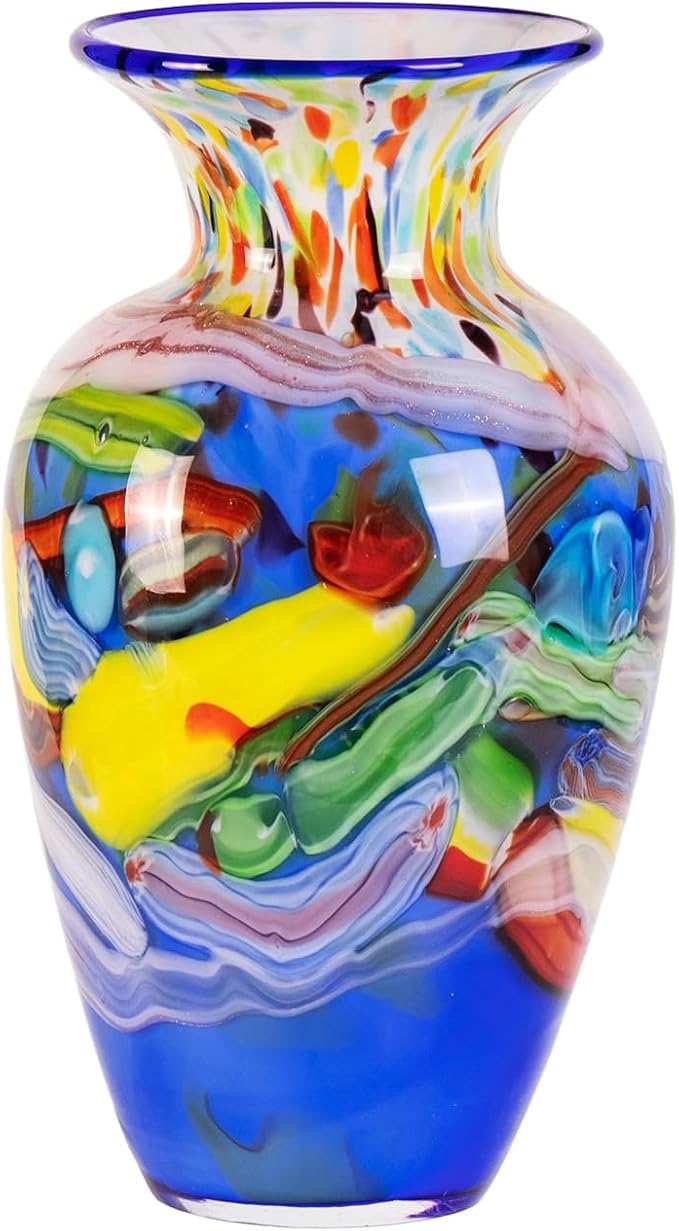 Glass Vases for Flower, Unique Hand Blown Blue Glass Vase, Modern Art Decorative for Home Living Room, Office, Table centerpieces, Bookshelves and Wedding Decorations (JG29)