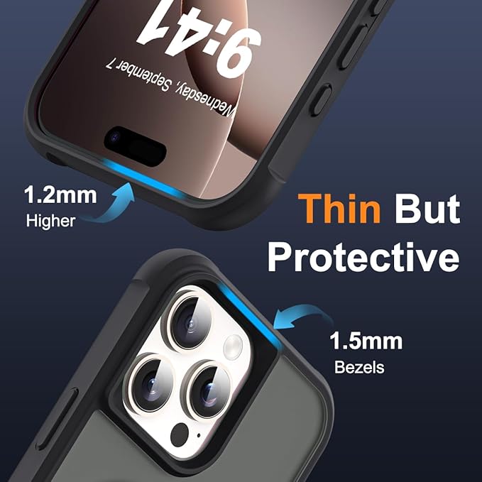 Compatible with iPhone 16 Pro Max Case with Invisible Magnetic O-Ring Stand Military-Grade Translucent Case for iPhone 16 ProMax 6.9" [Compatible with Mag-Safe][Great Grip Feeling], Black