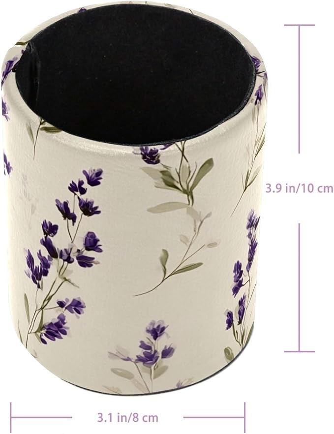 Pen Cup Holder for Desk, Large Pencil Holder, Cute Lavender Flowers and Sage Green Leaves Pattern Desk Stationery Storage Organizer Makeup Brush Holder for Home Office School