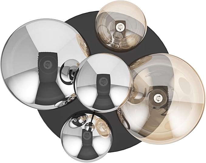 Aiwen 5-Light 17.71 in Black Semi Flush Mount Ceiling Light, Modern Ceiling Chandeliers with Globe Glass Shade, Farmhouse Ceiling Light Fixture, Cluster Chandelier for Bedroom