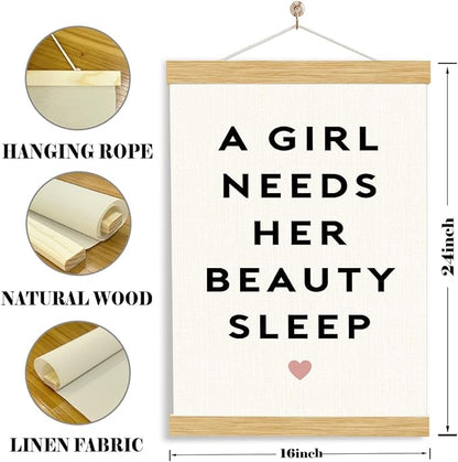 YGSDZY Rustic Hanging Canvas Poster, A Girl Needs Her Beauty Sleep Poster, Home Dorm Decoration, Bedroom Door Hanging Decor, Canvas Wall Art for Girls Bedroom, Gift for Teen Girls 11.8 * 15.7