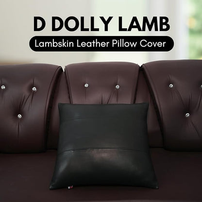 D DOLLY LAMB Lambskin Leather Pillow Cover - Sofa Cushion Case - Decorative Throw Covers for Living Room & Bedroom, 18x18 Inches - Black Pack of 2