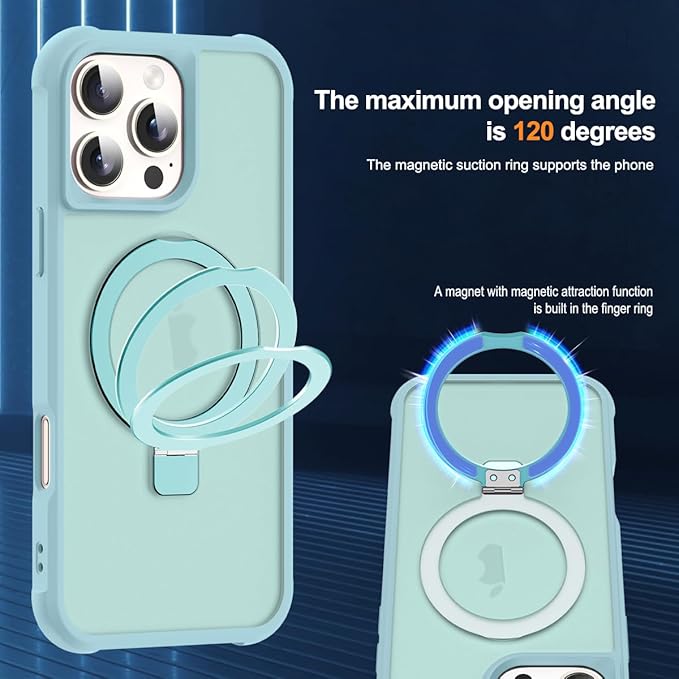 Compatible with iPhone 16 Pro Case with Invisible Magnetic O-Ring Stand Military-Grade Translucent Case for iPhone 16 Pro 6.3" [Compatible with Mag-Safe][Great Grip Feeling], Blue