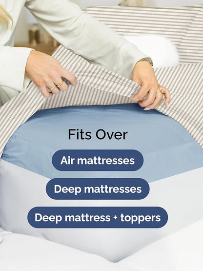 Extra Deep Twin Sheet Set - 4 Piece Breathable and Cooling Sheets - Hotel Luxury Bed Sheets Set - Easy Fit - Soft, Wrinkle Free and Comfy Sheets Set - Beige Striped Sheet Set with Extra Deep Pockets