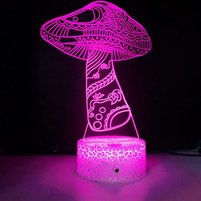 3D Mushroom Night Light led Lamp Illusion 16 Color Changing Table Desk Decoration Lamps Birthday Gift Acrylic Base USB Cable Toy