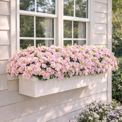 alyptus Artificial Flowers for Outdoors, 12 Bundles UV Resistant Spring Fake Flowers for Porch, Patio & Garden Decor – Realistic Outdoor Fake Plants with Lasting Color - Pink
