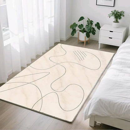 Modern Marble Rug - 5x8 Area Rug, Abstract Line Marble Rugs, Minimalist Geometry Outdoor Rugs, Washable & Non Slip Carpet Home Decor