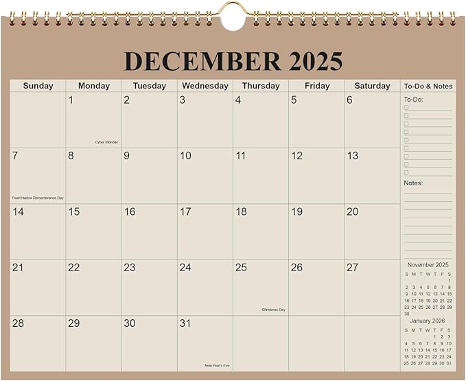 Calendar 2026-18 Months Wall Calendar from January 2026 - June 2027, 2026-2027 Wall Hanging Calendar Planner with Thick Paper, 12" x 14.5", Beige