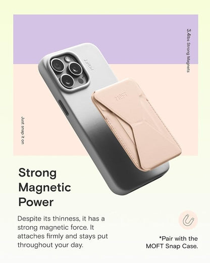 MOFT Magnetic Wallet Stand Compatible with iPhone 17/16/15/14/13/12 Series, Angle Adjustment & Magsafe Compatible MOVAS Phone Stand,Peach Pink