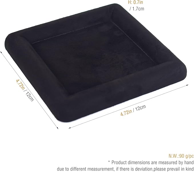 Black Velvet Jewelry Display Tray, Luxury Velvet Ring Holder Showcase for Necklaces Earrings, Jewelry Store Display and Ecommerce Photography Prop, 4.72x4.72 Inches (Black)