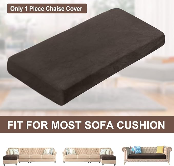 NAISI Sectional Couch Cover 1 Piece Velvet Separate Chaise Lounge Cover Soft Stretch Sofa Slipcovers for Left/Right Chaise Sectional Couch(Chaise Lounge,Brown)