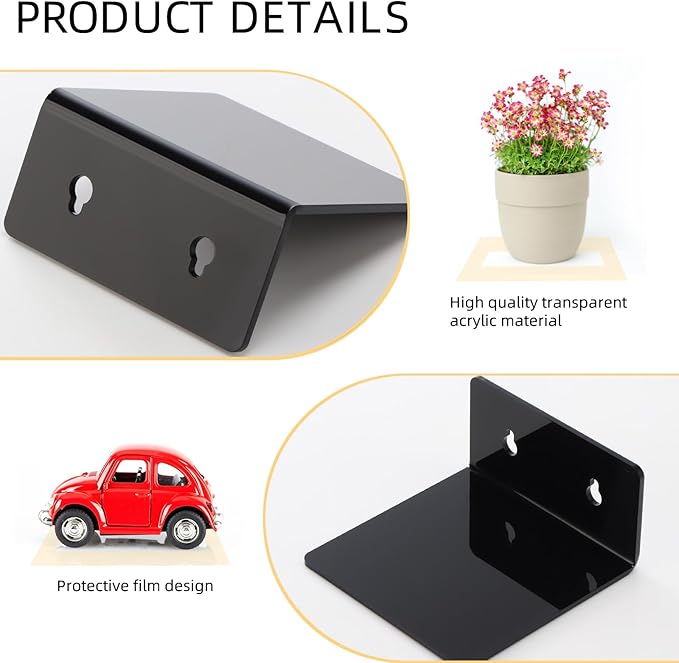 Acrylic Wall Shelves,Clear 4 inch Floating Shelves for Display,Ledges Pop Figures,Plant,Tiny Wall Mounted Transparent Shelf Small Invisible Shelves with Adhesive for Bedroom Living Room Decoration