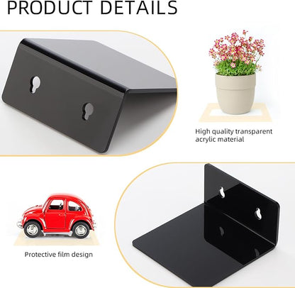 Acrylic Wall Shelves,Clear 4 inch Floating Shelves for Display,Ledges Pop Figures,Plant,Tiny Wall Mounted Transparent Shelf Small Invisible Shelves with Adhesive for Bedroom Living Room Decoration