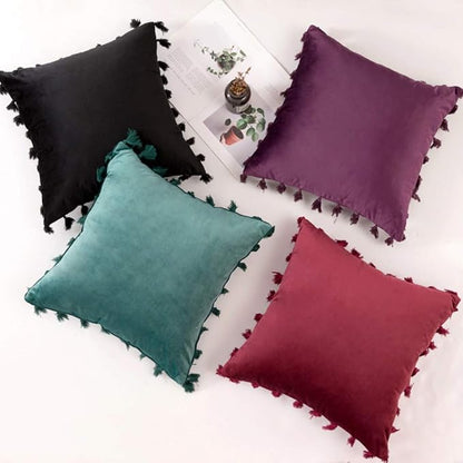 vctops Velvet Soft Solid Decorative Throw Pillow Cover with Tassels Boho Accent Cushion Case for Couch Bedroom Car Turquoise 18''x18''