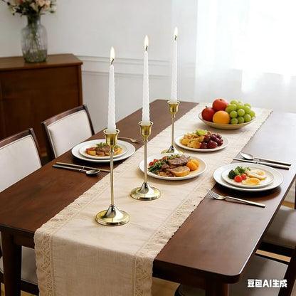 3 Sets(9 Pcs) Gold Candlestick Holders - Brushed Metal Taper Candle Holders with Anti-Slip Base, Vintage Brass Candle Stick Holder for Wedding Centerpieces, Dining Table, Fireplace & Mantel Dec