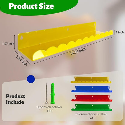 Scalloped Shelves - Set of 4 Acrylic Floating Book Shelves 17inch, Colorful Wall Book Shelf for Room, Scalloped Wall Shelves for Bedroom and Playroom Storage