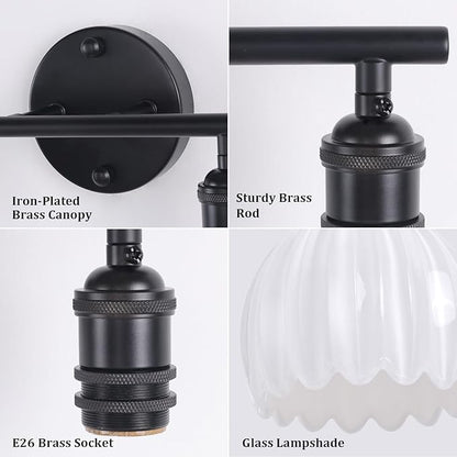 Bathroom Light Fixtures, 2-Light Black Vanity Wall Light Over Mirror with White Tulip Glass Shade for Bedroom Living Room (Bulb Not Included)