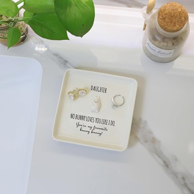 HOME SMILE Daughter Gift from Mom Chritsmas Valentines,Gifts for Daughter Bunny Ring Dish Birthday Thanksgiving Wedding Mothers Day