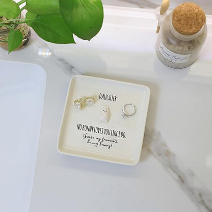 HOME SMILE Daughter Gift from Mom Chritsmas Valentines,Gifts for Daughter Bunny Ring Dish Birthday Thanksgiving Wedding Mothers Day