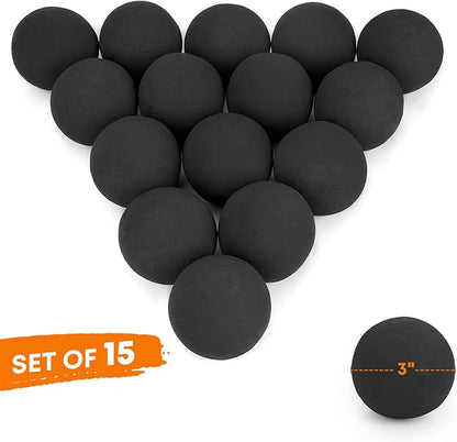 Stanbroil Ceramic Balls - 3” Round Fire Stones for Fire Pit Fire Bowl and Fireplace - Set of 15, Black