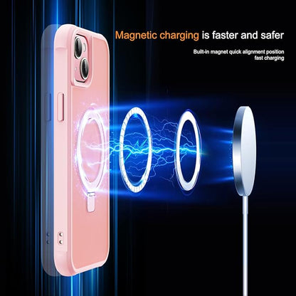 Compatible with iPhone 13 Case & iPhone 14 Case with Invisible Magnetic O-Ring Stand Translucent Phone Cases for 13 & 14 6.1" [Compatible with Mag-Safe][Great Grip Feeling], Pink