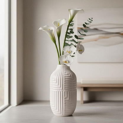 hjn Hand-Glazed White Ceramic Vase - 10.6" H Modern Decorative Centerpiece Vase for Fresh/Dried Flowers, Home Decor for Living Room Bookshelf Mantel | Wedding Housewarming Gift