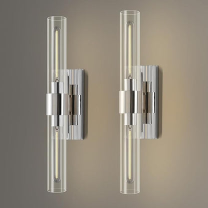 22.8in Nickel Wall Sconces Set of 2, Wall Lighting Fixtures with Clear Glass, Mounted Lamps for Bedroom, Bathroom, Living Room, Hallway