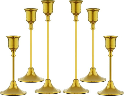 FSyueyun Gold Candle Holders Set of 6, Elegant Metal Candlestick Holders for Vintage Taper Candle Holders, Perfect for Table Centerpieces, Fireplace Mantels, Home Decor, Weddings and Party Decorations