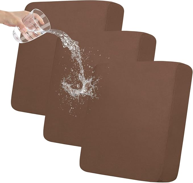 Easy-Going 100% Waterproof Chair Oversized Sofa Seat Cushion Slipcovers Couch Cushion Cover Stretch Furniture Protector for Kids, Pets (3-Piece Oversized Sofa Cushion, Brown)