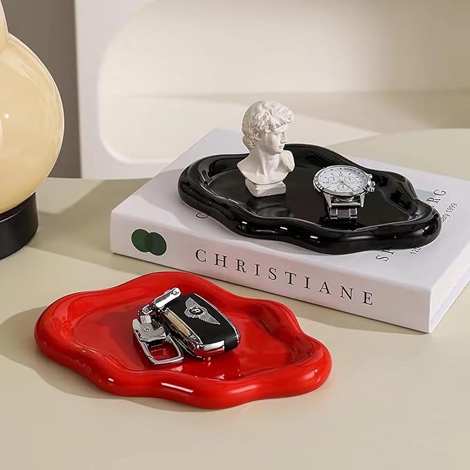 Ceramic Jewelry Tray Dish for Ring Key Trinket, Cute Cloud Shape Decorative Jewelry Plate Holder for Women Gift (Black)